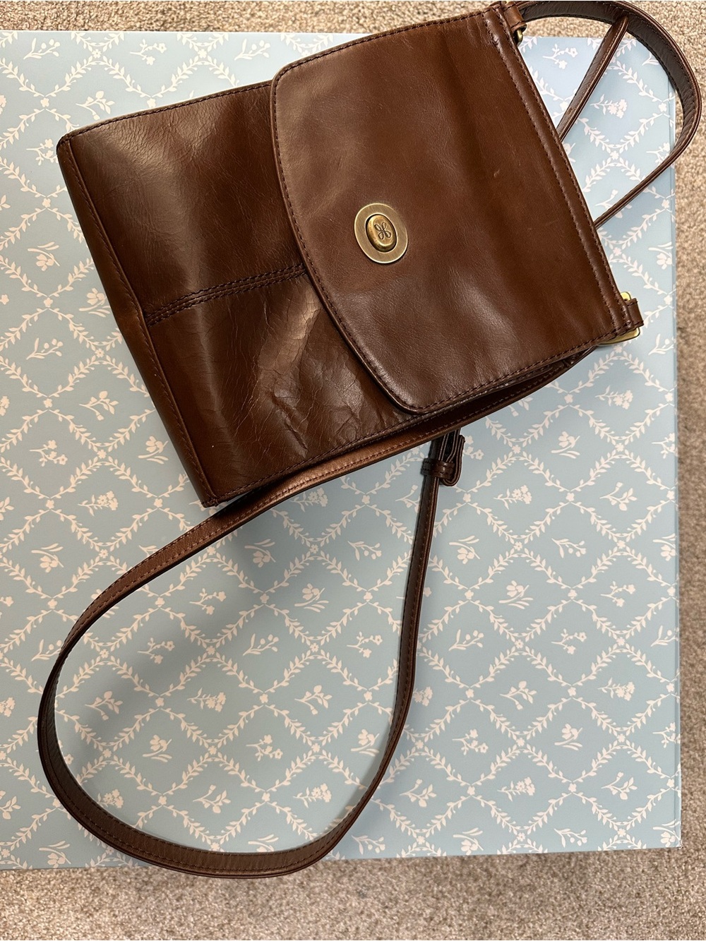 HOBO Brown Leather Crossbody Bag with Turn-Lock Closure